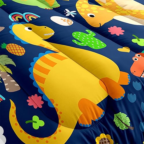 Miniatura 5 de Juego de edredón de dinosaurio Queen, juego de ropa de cama de dinosaurio Queen para habitación de niños y adolescentes, juego de edredón azul de