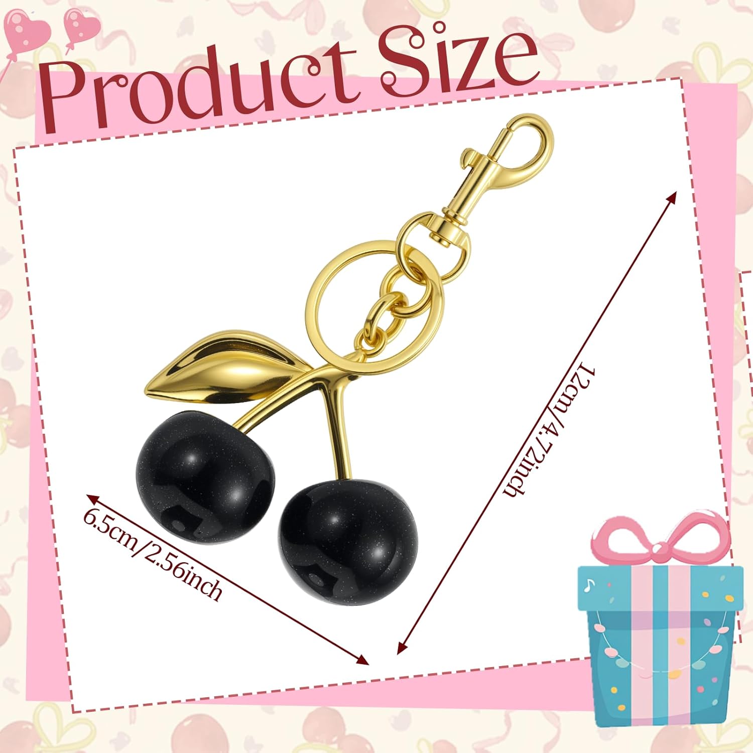 Cherry Keychain Bag Charms for Women Handbags Purse Accessories Glittering Resin Black Cherry Cute Bag Charm for Birthday Christmas Gifts - Image 2