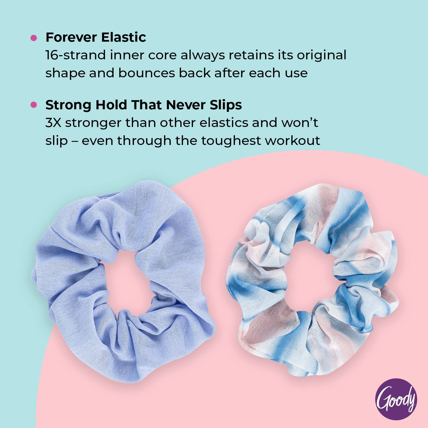 Goody Forever Scrunchies - 2 Count, Blue Stripes - Pain-Free Hair Accessories for Men, Women, Boys & Girls - Style With Ease & Keep Your Hair Secured for All Day Comfort - For All Hair Types