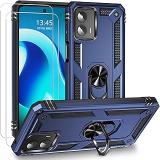 for Motorola G 5G 2023 Case,Moto G 5G 2023 Screen Protector [2 pcs],Military-Grade Ring Kickstand Protective case Dual Layer Heavy Duty Protection Shockproof Cover for Moto 5G 2023 (Blue)