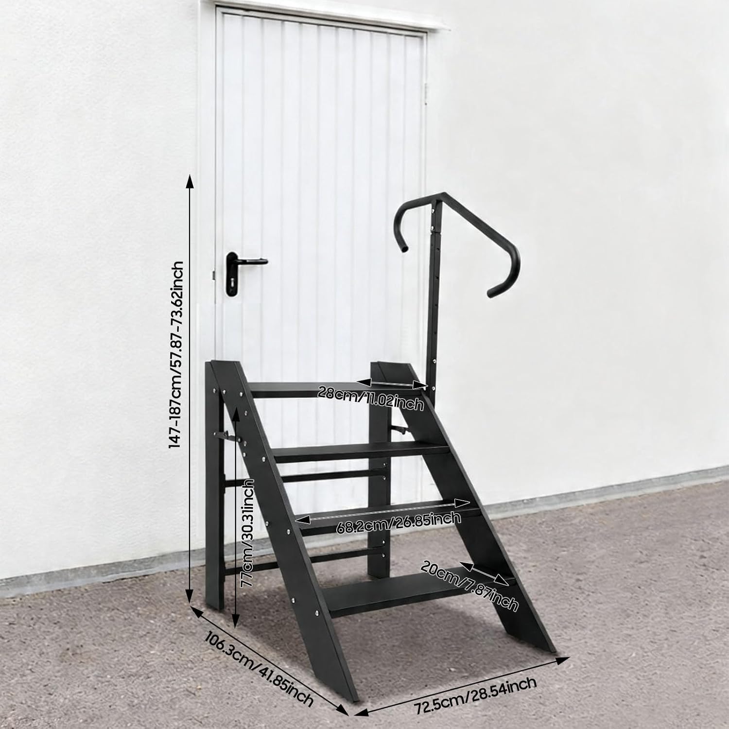 Step Ladder,Foldable 4 Step Stool,Folding RV Steps with Handrail,Camper Steps Outdoor,for Reaching High,Travel Trailer,Mobile Home