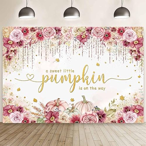 MEHOFOND Fondo de otoño de 7 x 5 pies con temática de calabaza estilo bohemio para baby shower, fondo de fotos de baby shower, color rosa, burdeos,