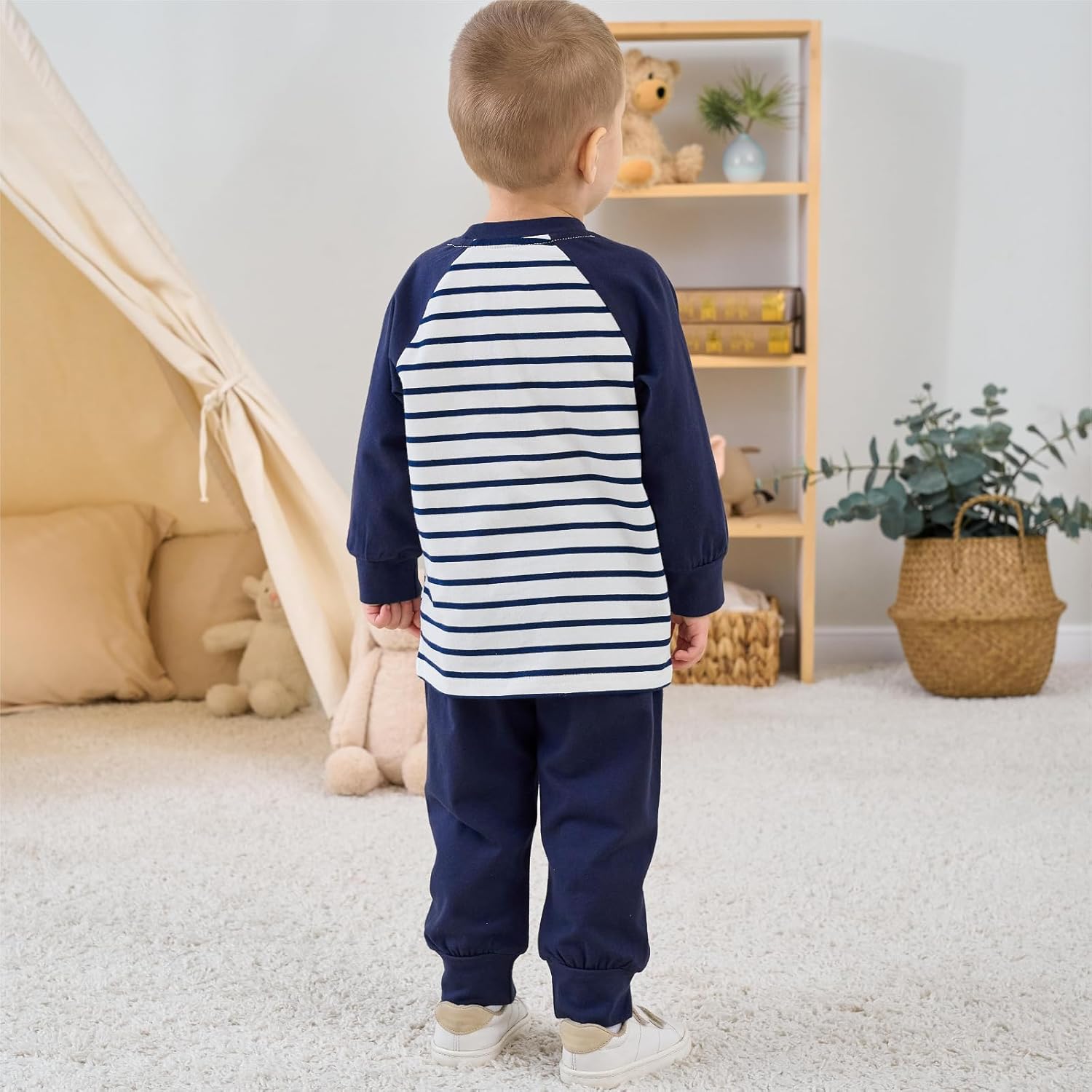 Toddler Baby Boys Fall Clothes Set Stripe Long Sleeve Sweatshirt Pullover Tops & Pants Outfits 18 Months -5T - Image 4