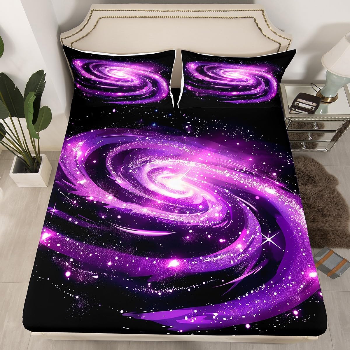 Kids Magical Princess Fitted Sheet Queen,Princess Fairy Tales Castle Bed Sheets 3 Pieces(No Flat Sheet),Magical Girls Bedding Set for Kids Adults,Watercolor Love Hearts Deep Pocket Sheet Room Decor