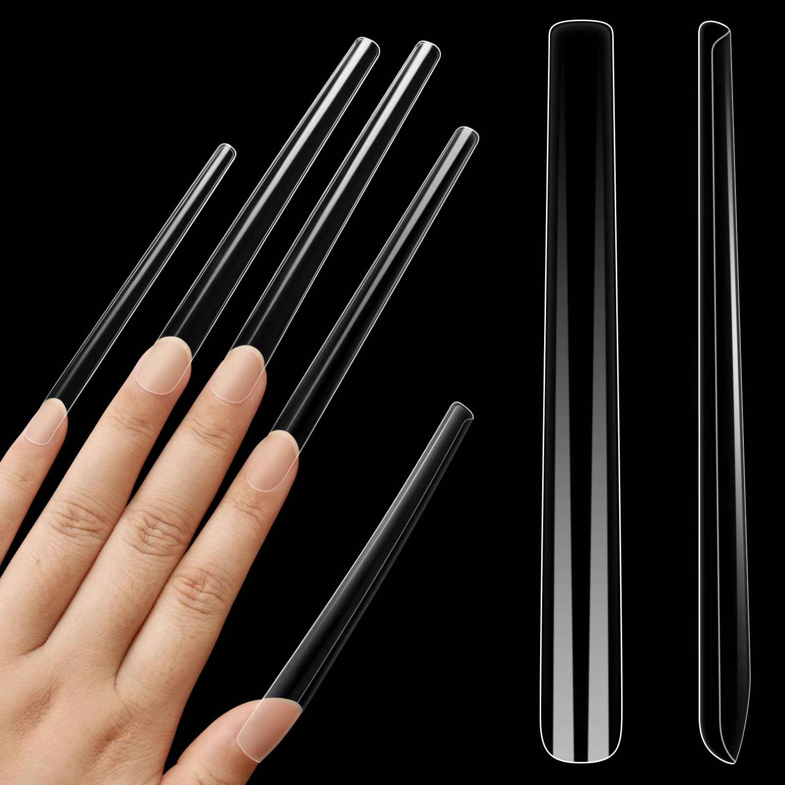 Ongles cercueil pour acrylique transparents faux ongles carrés effilés extra super longs 5XL - 14