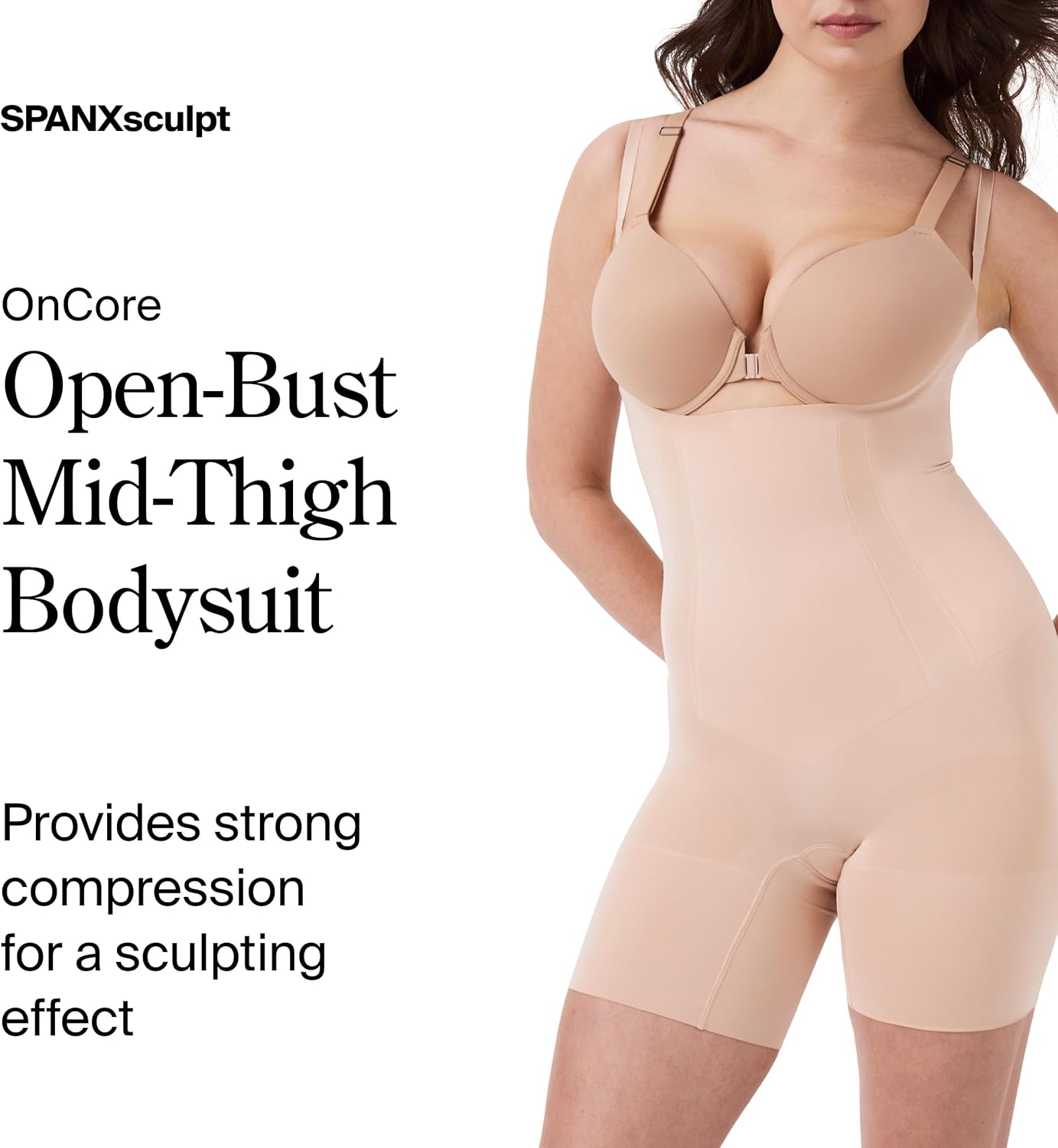 SPANX SPANXsculpt OnCore Open-Bust Mid-Thigh Bodysuit - Powerful Compression Body Shaper - Comfy Shapewear - Image 2