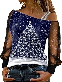 Cotton Long Sleeve T Shirts Womens, Women Fashion Top Blouse Sequin Print Mesh Long Sleeve Cold Shoulder Shirt Loose Splice Sexy Blouse Top Long Sleeve Long Sleeve Tops Women Sale Clearance Halloween