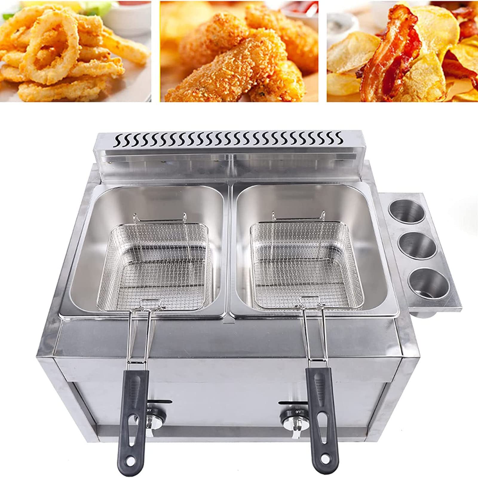 HTTGDGDH Commercial Fryer, Double Tank Gas Fryer 2 Fry Baskets, Countertop Kitchen Stainless Steel Fryer, For Restaurants Home,
