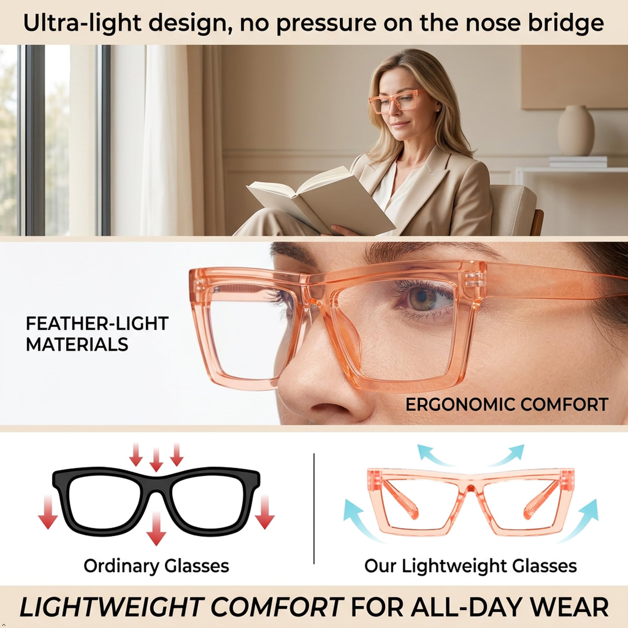 Eyekepper Occhiali da lettura a forma di occhio di gatto, confezione da 6 pezzi, per donna, occhiali anti-luce blu con cerniere a molla senza viti e senza metalli