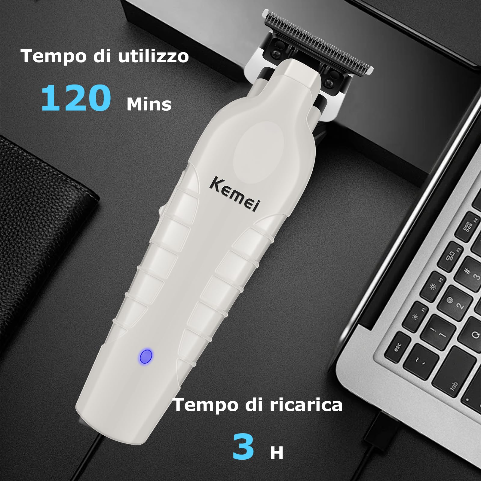 KEMEI PG2299 Regolabarba e capelli da uomo professionale, zero gapped trimmer per uomo senza fili trimmer per barbieri, grigio