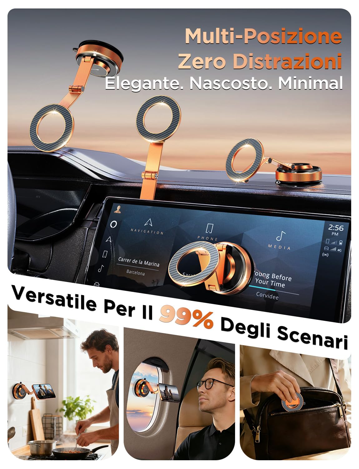 MSXTTLY Porta Cellulare Auto–Vmag S3 Supporto Magnetico a Vuoto con Magneti Potenti e Braccio Doppio in Lega,Compatibile con iPhone 17 Pro Max,iPhone 16 Pro Max–12 e Android(Anello Magnetico)Arancione