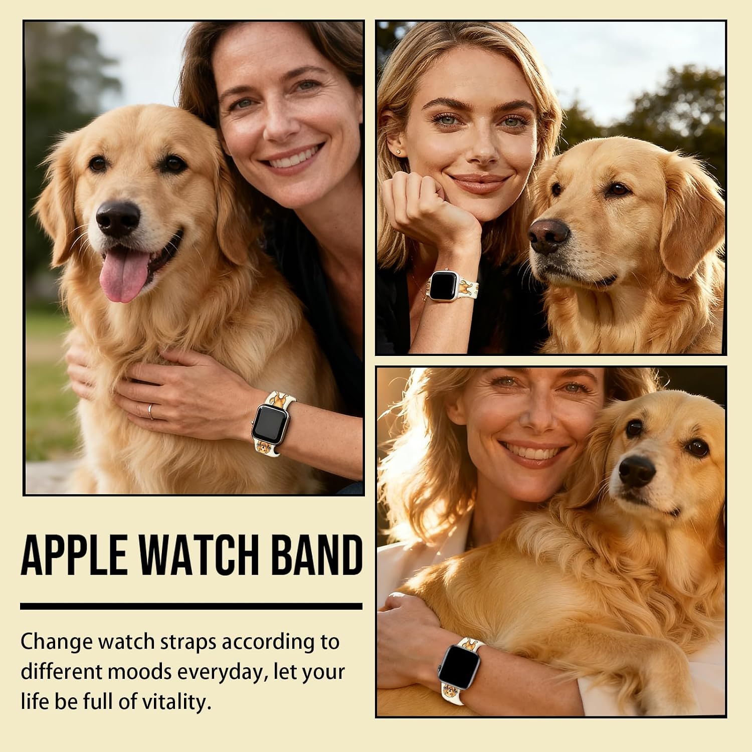 Pet Dog Watch Bands Compatible with Apple Watch 38/40/41/42/44/45/46/49mm for Women Men Pet Lover Gifts Replacement Silicone Sport Strap for iWatch Series 11/10/9/8/7/6/5/4 Ultra 3/2/1 SE