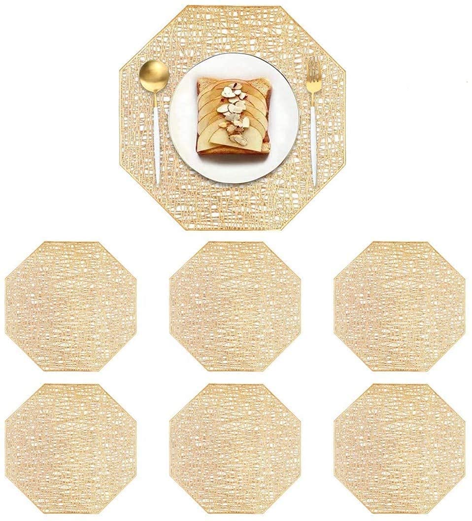 Placemat for Dining Table/Beautiful Design Mat for Bed-Side/Center Table/Shelves - Pack of 1 (Golden Octagon Mat) — Amazon image 8