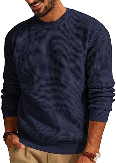 Mens Sweater Crewneck Knit Sweaters Casual Waffle Pullover Sweater for Men