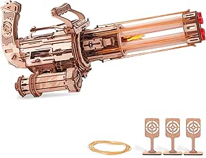 ROKR Gun 3D Puzzles for Adults, Wooden 3D Puzzle Rubber Bands Gun Toy, Rotating-Barrel Machine Gun, Wood Model Craft Kits, Cool Hobbies Birthday Gifts for Men Teen 14+(LQA01)
