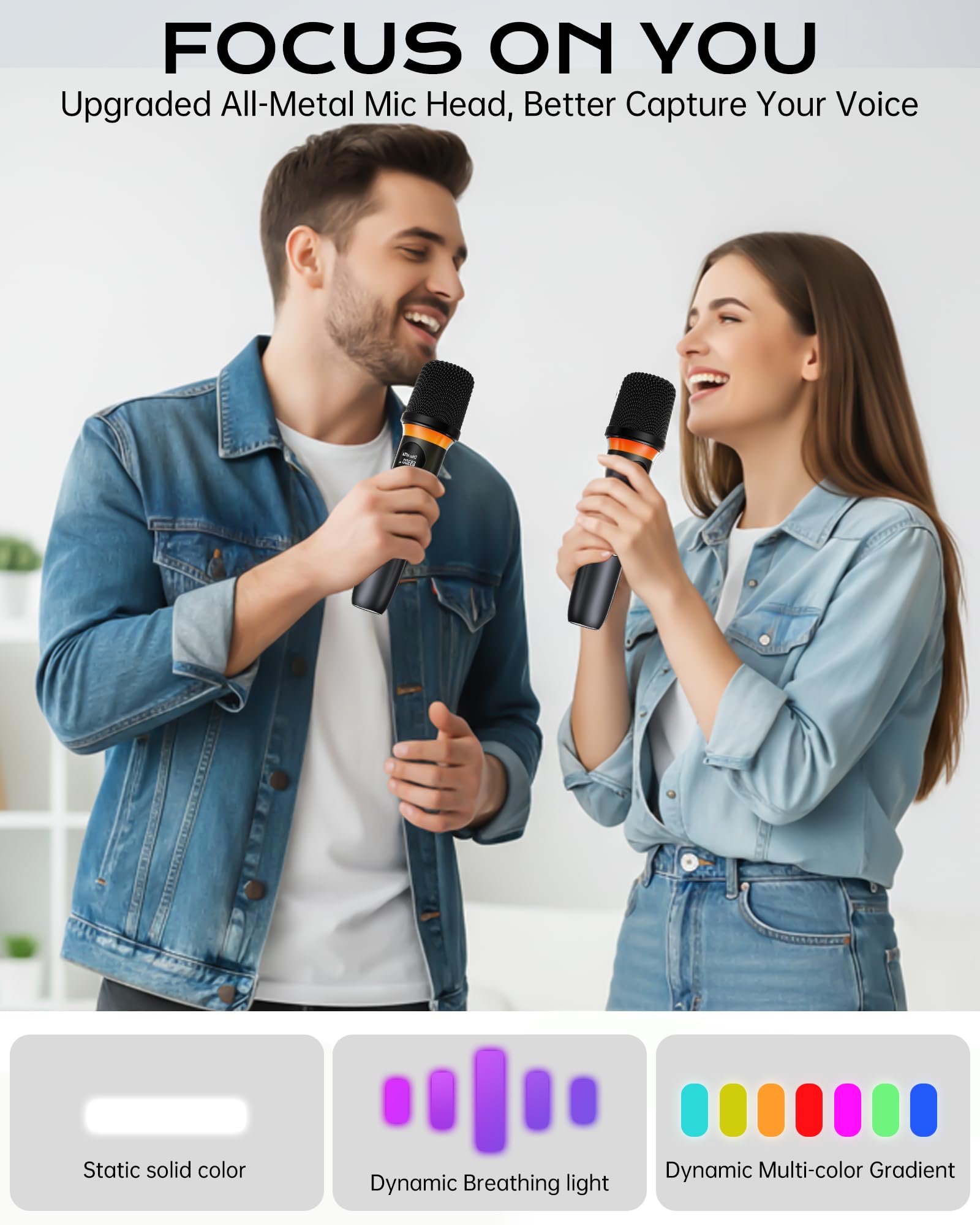 Zwei Mikrofone, dynamische Hand funkmikrofon mit wiederaufladbarem Empfänger, One-Touch-Stummschaltung, 40 Stunden Akkulaufzeit, 200FT Übertragungsreichweite, ideal für Sing, Hochzeiten und DJ