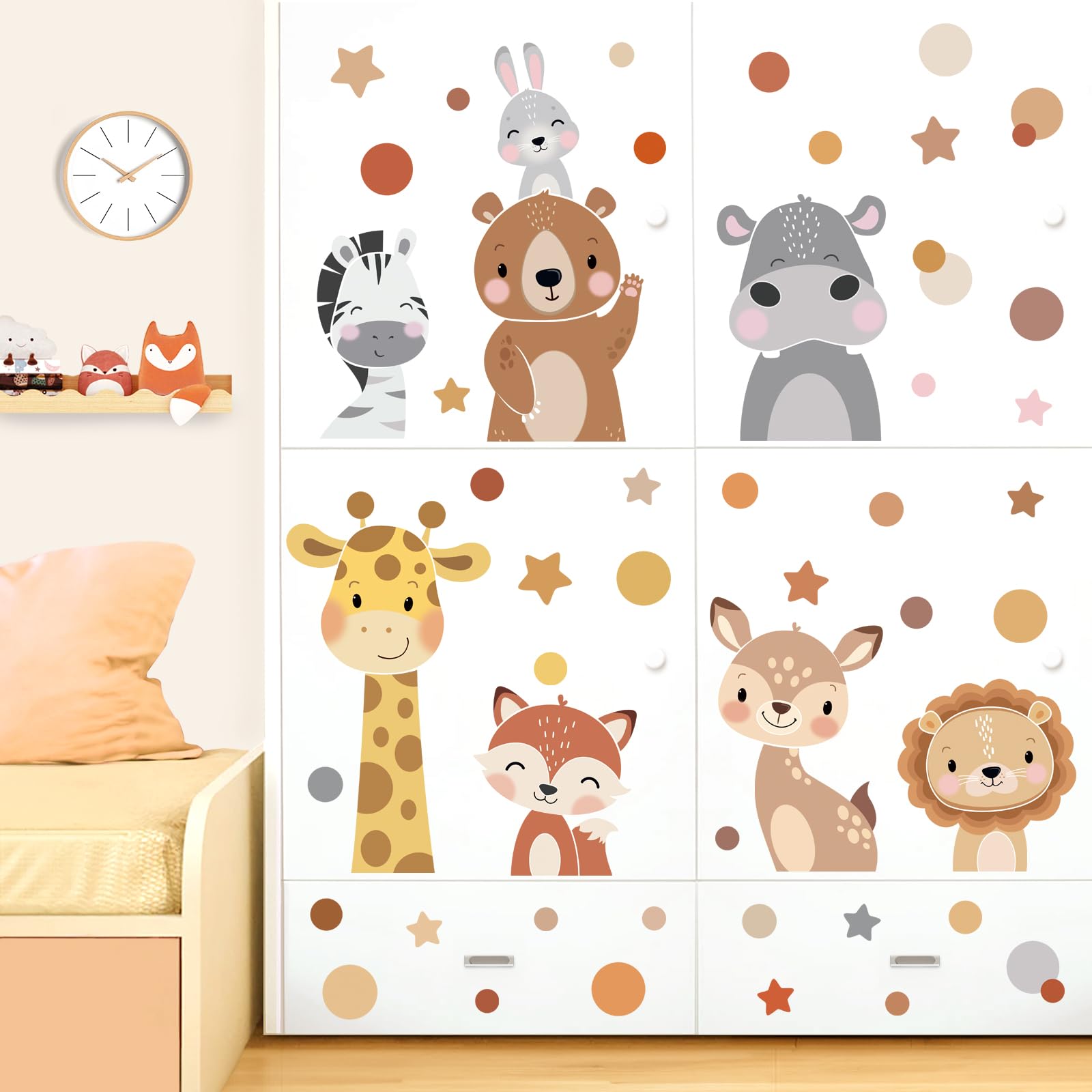 Adesivi Murali Animali Foresta Safari Giraffa Orso Pois Sticker da Muro per Camerette Bambini