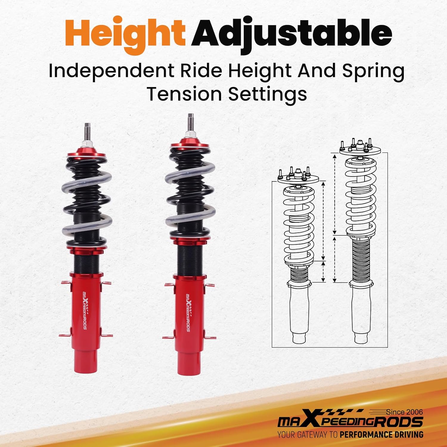 maXpeedingrods Coilovers for VW Golf MK4 FWD 1997-2006, for VW Jetta/Bora MK4 FWD 1999-2006, Beetle MK4 FWD 1998-2010, Height Adjustable Coilovers Suspension Kit, Preset Damping Lowering Kit Red