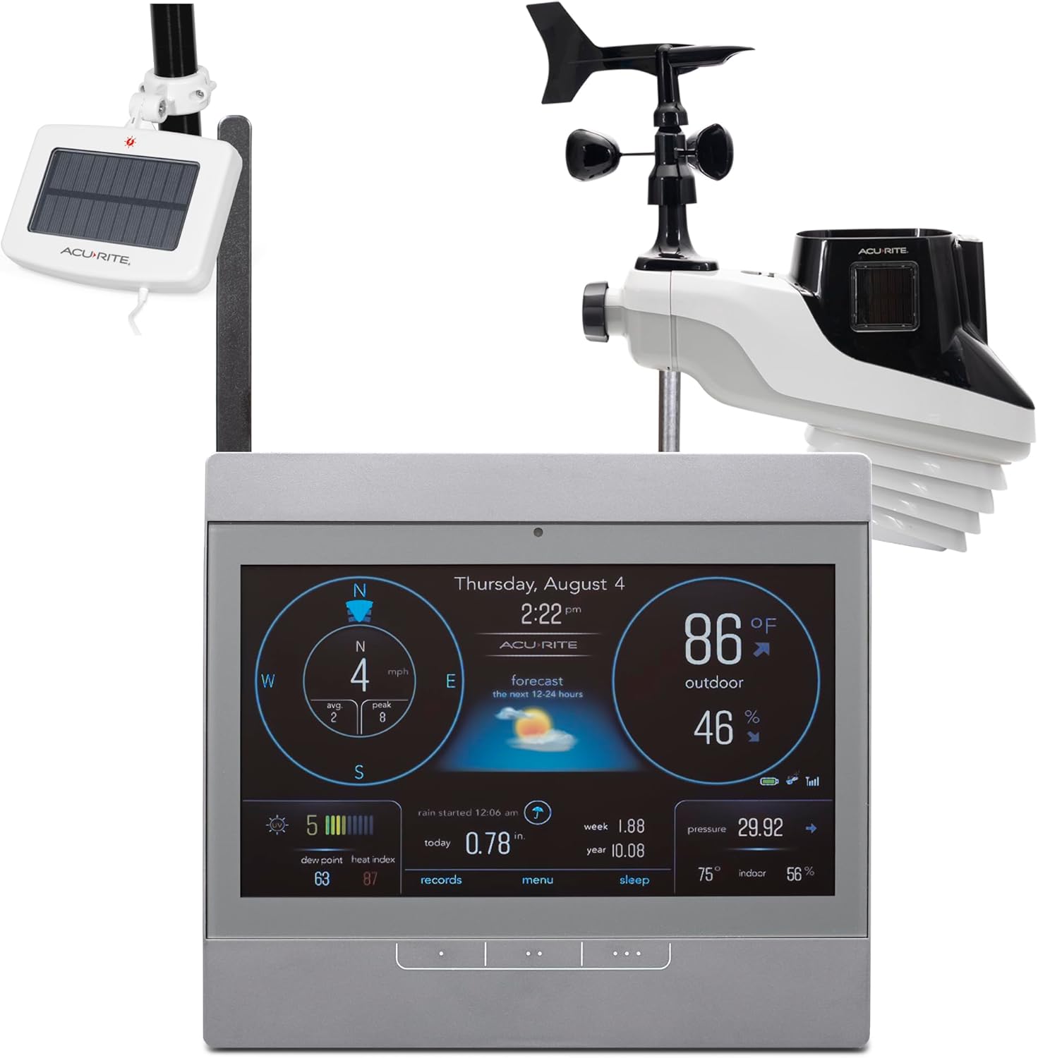 AcuRite Atlas Weather Station with Solar Power Pack and Gray HD Display for Temperature, Humidity, Wind Speed and Direction with Hyperlocal Forecast, Programmable Alerts, and Built-in Barometer