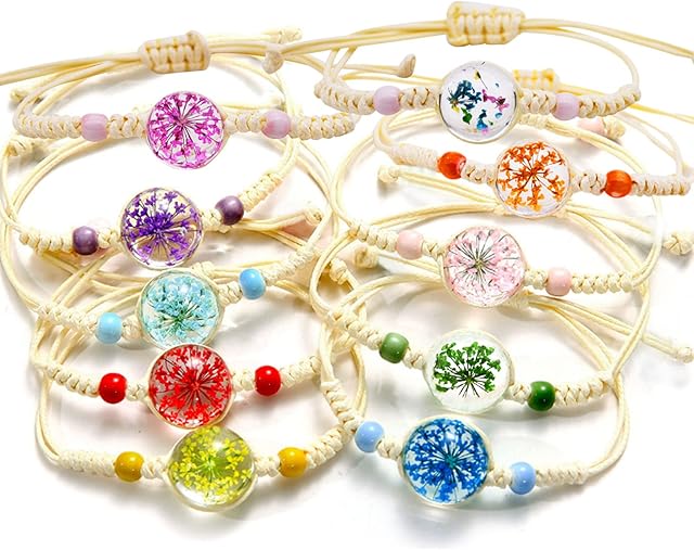 Friendship Bracelets for Girls,10Pcs Handmade Braided Bracelets Adjustable Friendship Braided Bracelet Colorful Flowers Woven Bracelet for Women Teen Girls Birthday Party Favors