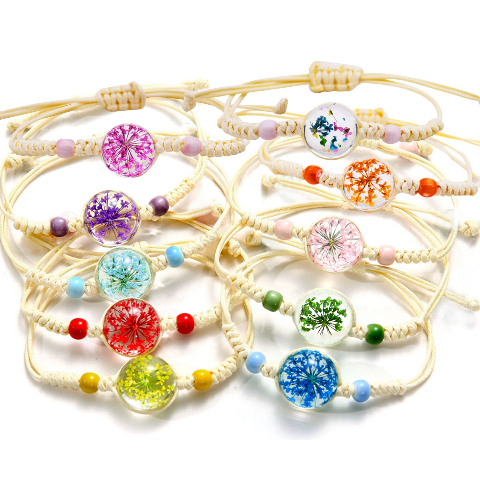Cosswe Pulseras de amistad para niñas, pulsera trenzada ajustable hecha a mano, pulseras trenzadas coloridas con flores de árbol de la vida, pulsera tejida para mujeres, adolescentes, niñas, regalos de