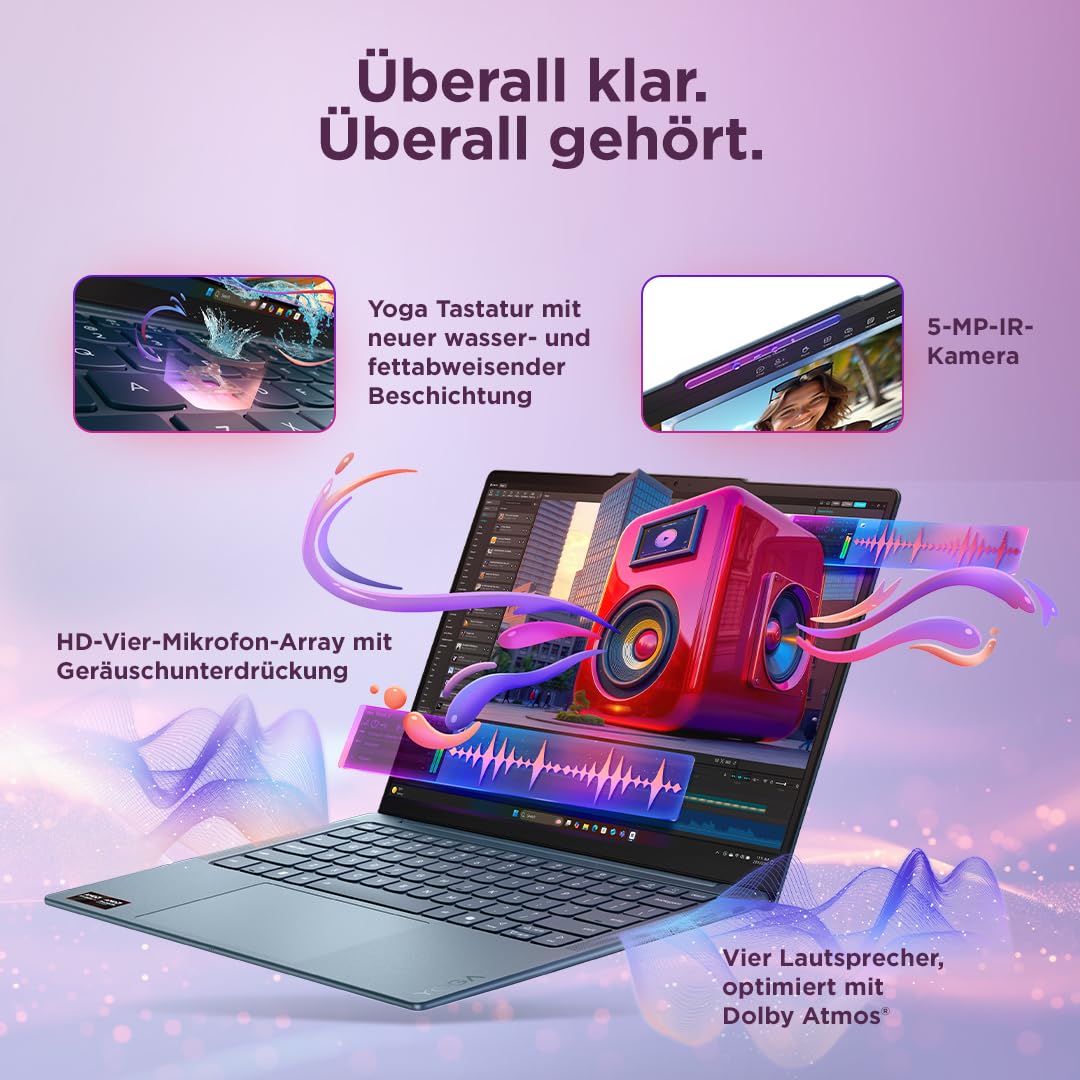 Lenovo Yoga Slim 7 Laptop | 14" 2.8K WUXGA OLED Display | AMD Ryzen AI 7 445 | 16GB RAM | 1TB SSD | AMD Radeon Grafik | Windows 11 | QWERTZ | Tidal Teal | 3 Monate Premium Care