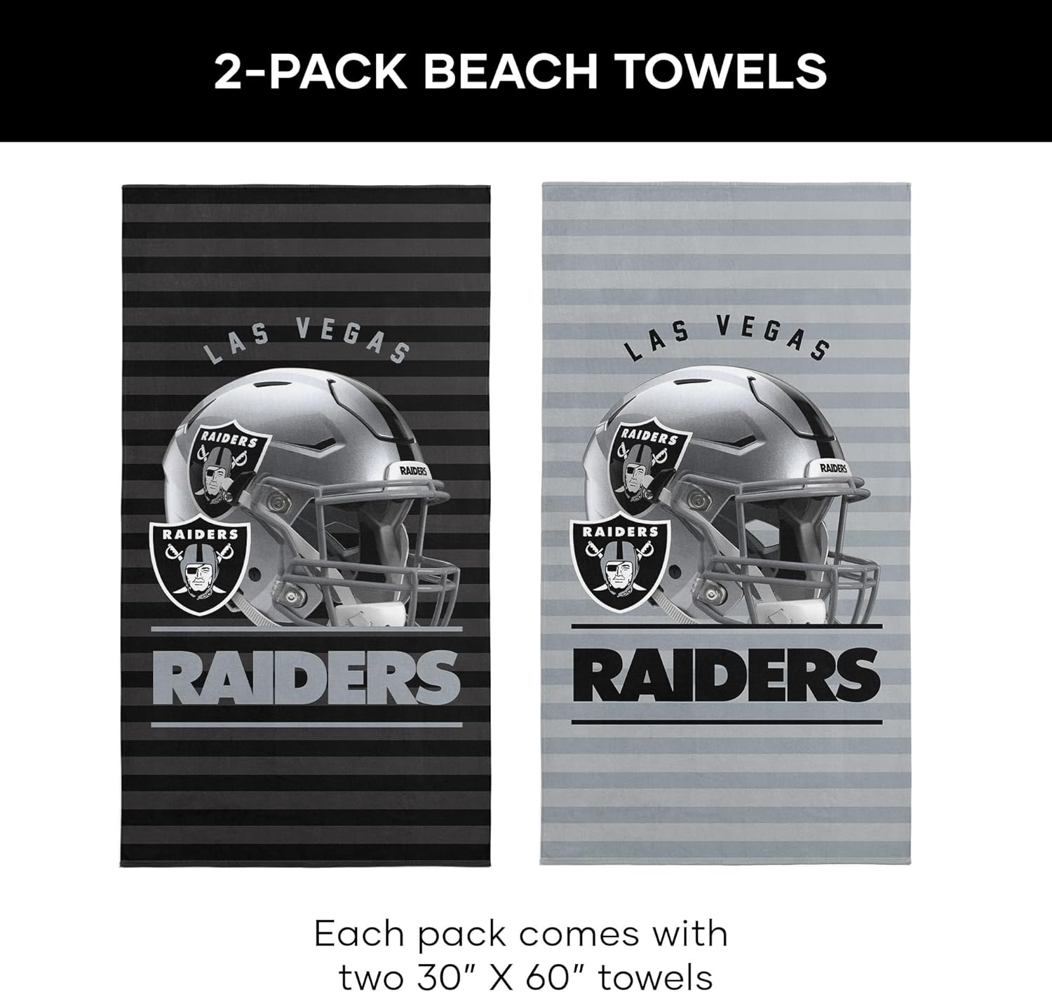 Northwest NFL Las Vegas Raiders 2-Pack Beach Towel Set, 30" x 60" Each, Standard, Team Colors