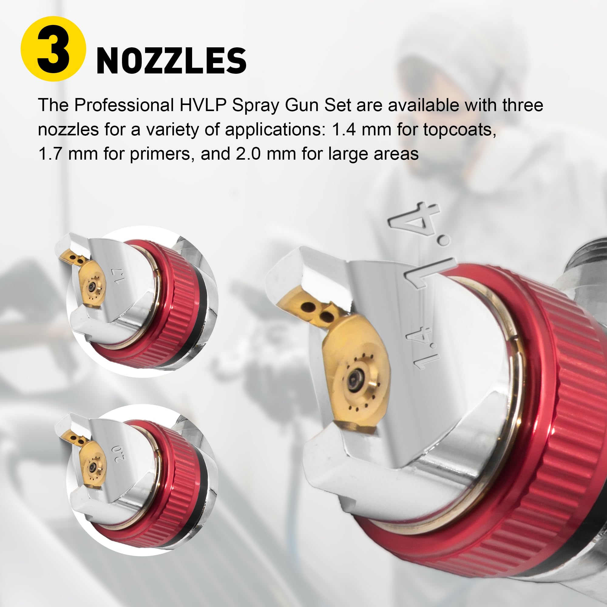 HVLP Luftspritzpistolen-Set, Automobil-Schwerkraftzufuhrfarbe mit 1,4, 1,7, 2,0 mm Düsensets, 600 cc Tasse, Kompressorregler für Auto und Ausbesserung