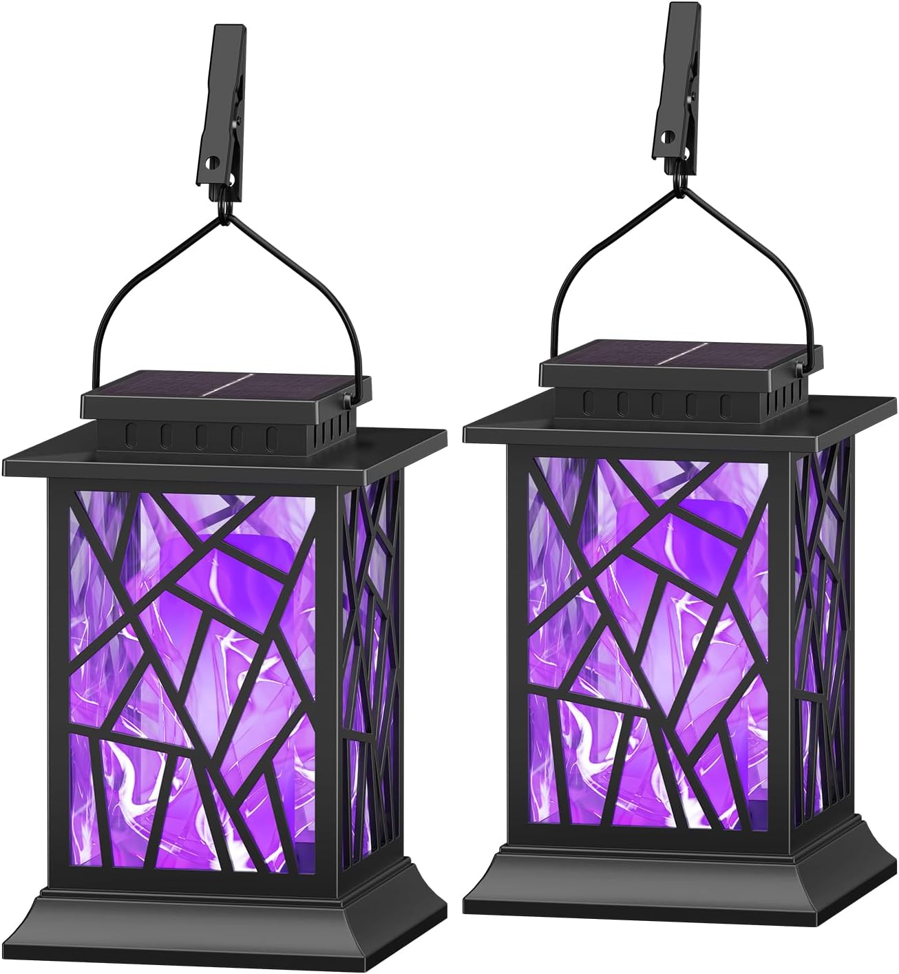 Solar Lanterns Outdoor Waterproof, Flickering Flame Hanging Solar Lights | Ultra-Real Flame, 2 Light Modes, Auto Dusk-to-Dawn, Bright LED, 12H+ Runtime, IP65 Waterproof, for Garden Patio Yard Decor