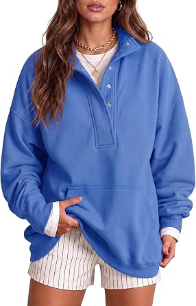 onlypuff Sweatshirt for Women Oversized Henley Neck Pullover Fall Outfits
