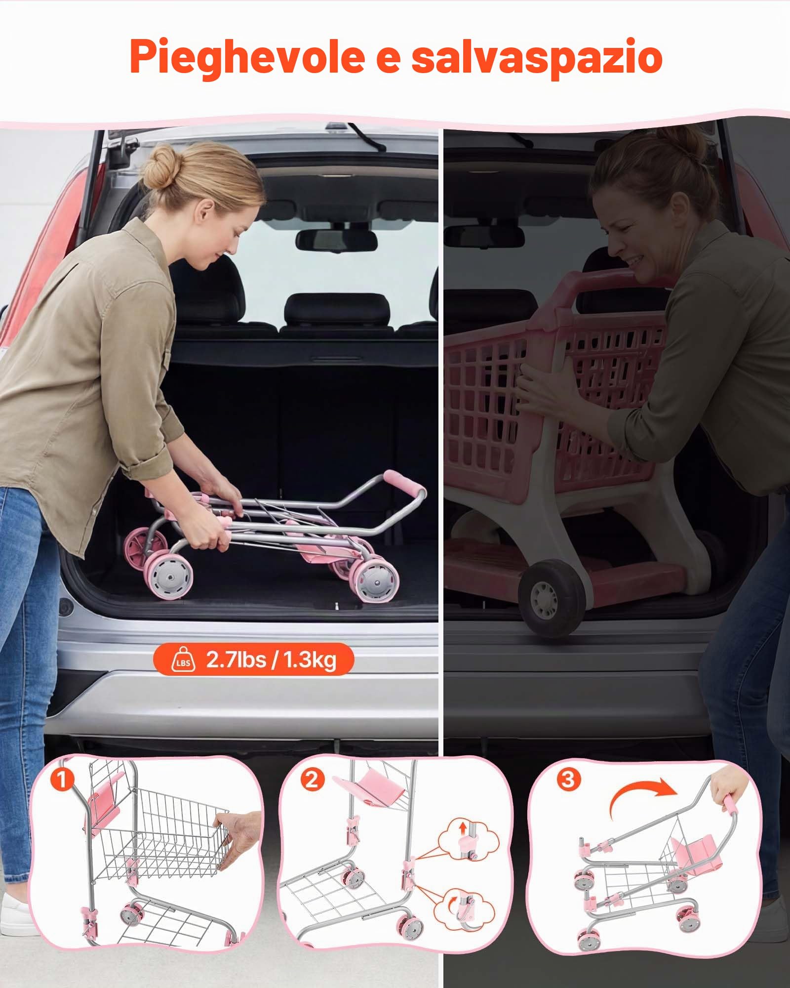 VEVOR Carrello della Spesa Giocattolo per Bambini dai 3 Anni, Carrello Supermercato Giocattolo, Telaio Robusto in Metallo, Sedile per Bambole, Ruote Scorrevoli, Cestino a Rete, Gioco di Ruolo Negozio