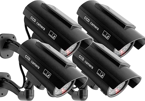 F FINDERS&CO Cámara de seguridad falsa solar, sistema de vigilancia con luces intermitentes rojas realistas para interiores y exteriores para hogar