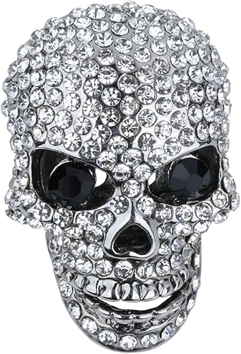 Szxc Anillo elástico de calavera para mujer, tamaño 7 a 9, anillo de banda elástica, mandíbula móvil, soporte para bufanda de seda, joyería de