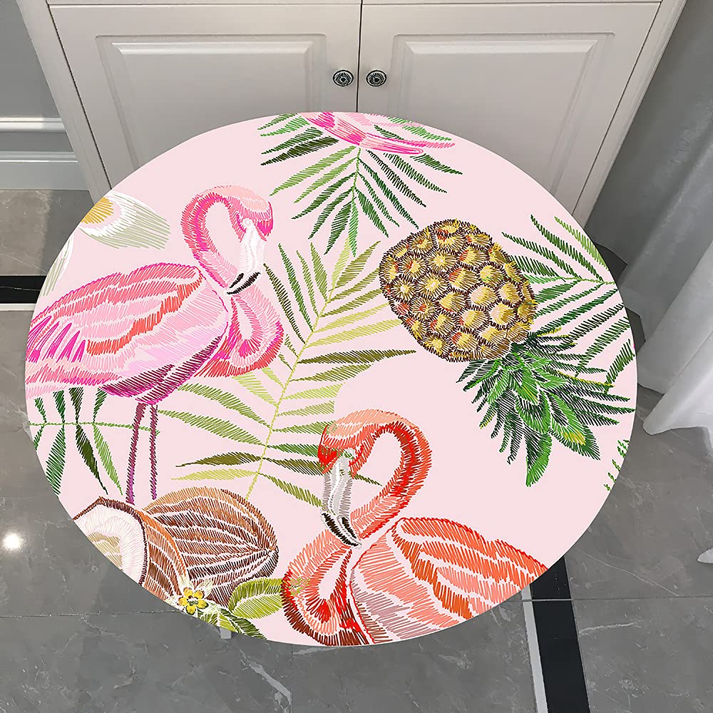 Morbuy Pineapple Elastic Edged Round Tablecloth For Circular Table, 3D Flamingo Waterproof Table Cloths Stain Resistant Dust-Proof Wipeable Stretch Table Cover For Home Party Dinning (,150Cm)