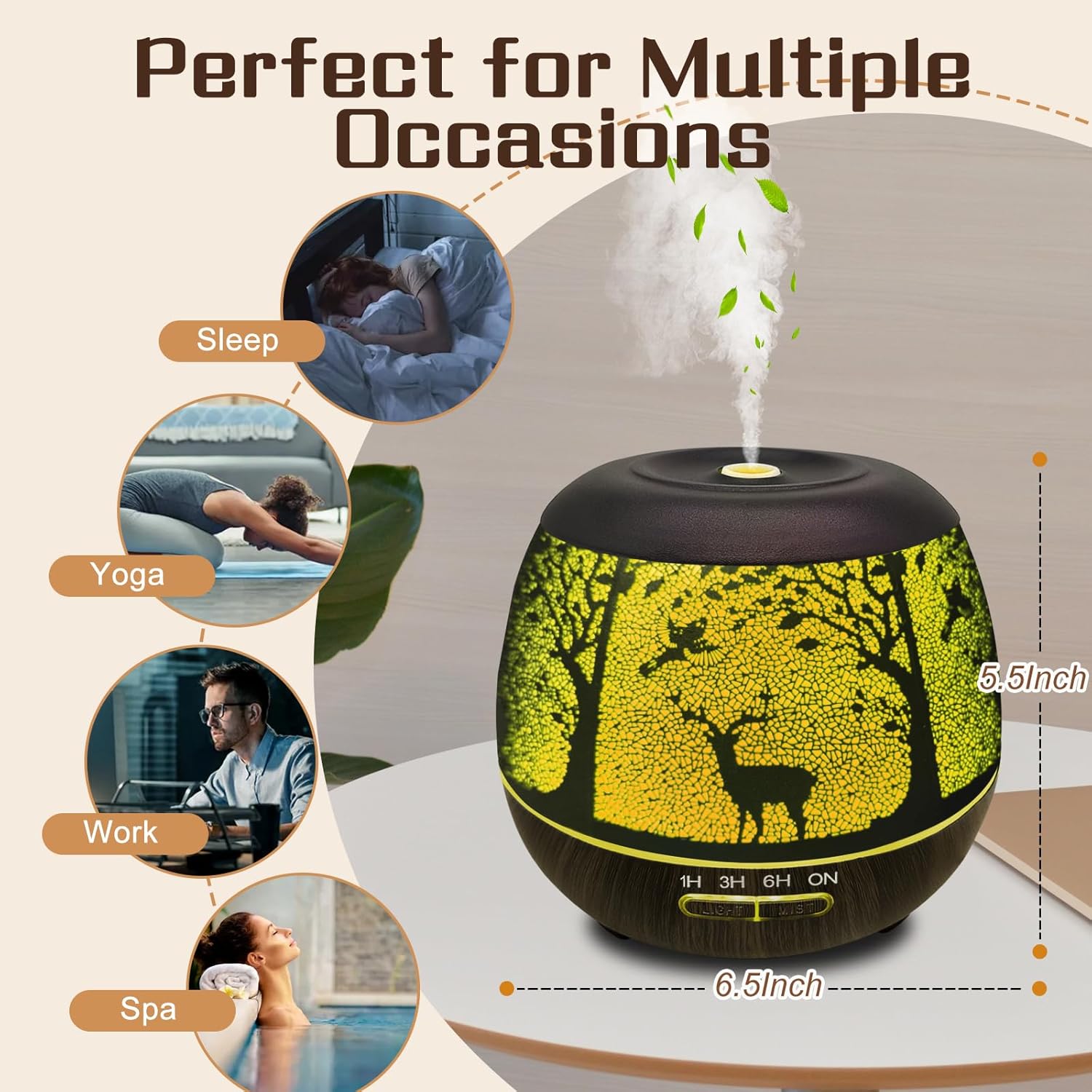 Essential Oil Diffuser for Bedroom 400ml Bluetooth,Diffusers for Home with R/C,Cool Mist Humidifier Large Room,Ultrasonic Scent Diffuser Waterless Auto Off,7 Colors Light & 3 Mist Modes for Desk Deer