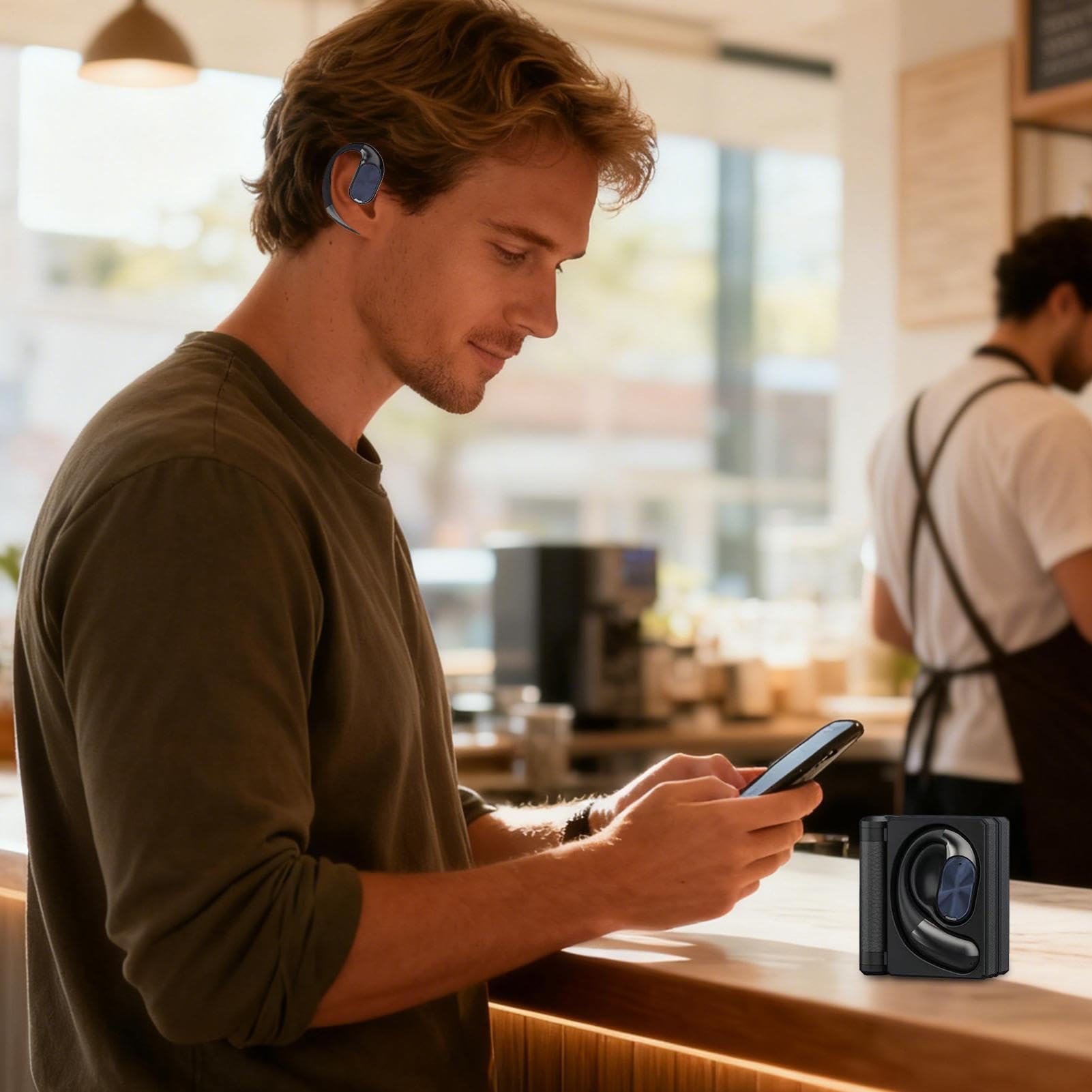 Auricolari Wireless Con Ganci Cuffie Impermeabili | Auricolari Con Cancellazione Rumore E Anti-Sudore, Custodia A Doppia Piegatura Per Casa Esterno Corsa Sport Allenamento