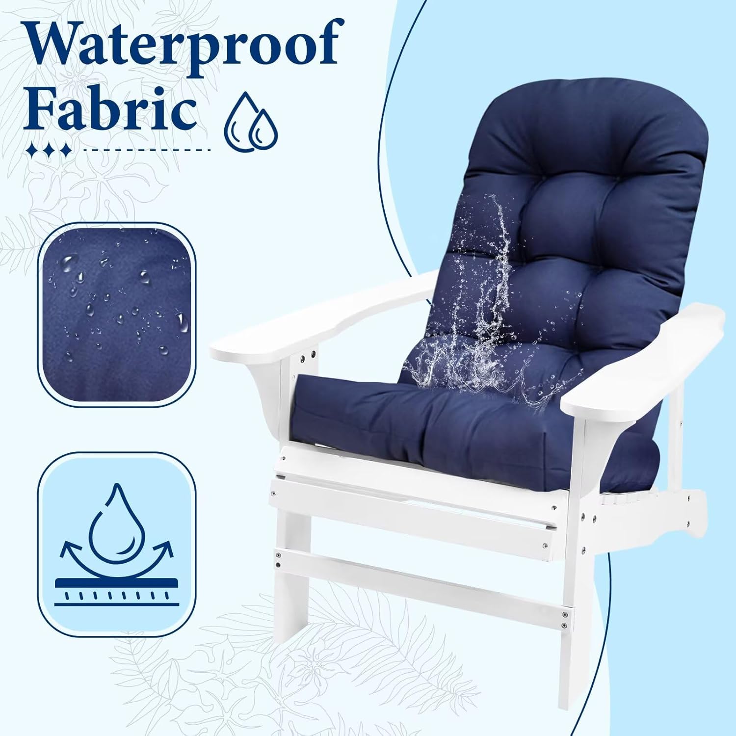 Outdoor Adirondack Chair Cushions for Patio Furniture Navy Blue Thick Tufted Waterproof Rocking Chair Cushion with High Back,43"*20"*3.9"
