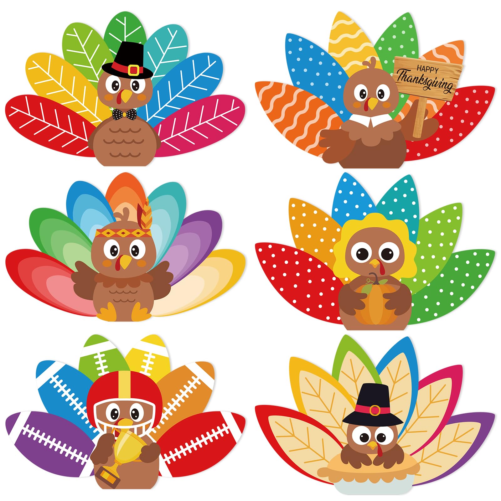 COCHIE Thanksgiving Cards Bulk 24PCS Turkey Cards Happy Thanksgiving Greeting Cards with Envelopes and Stickers Thankful Cards for Kids Family
