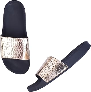 XE Looks Women's Casual Flip-Flops | Stylish Metallic Finish Upper with Croc Texture | Soft Footbed for Comfort | Lightwei... Price In India
