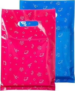 MLAFLY Goody Bags for Kids Birthday Party Favor Bags 50 Pack (7 * 10 Inch) Bulk Small Size Plastic Treat Bag for Return Gifts (Blue+Hot Pink)