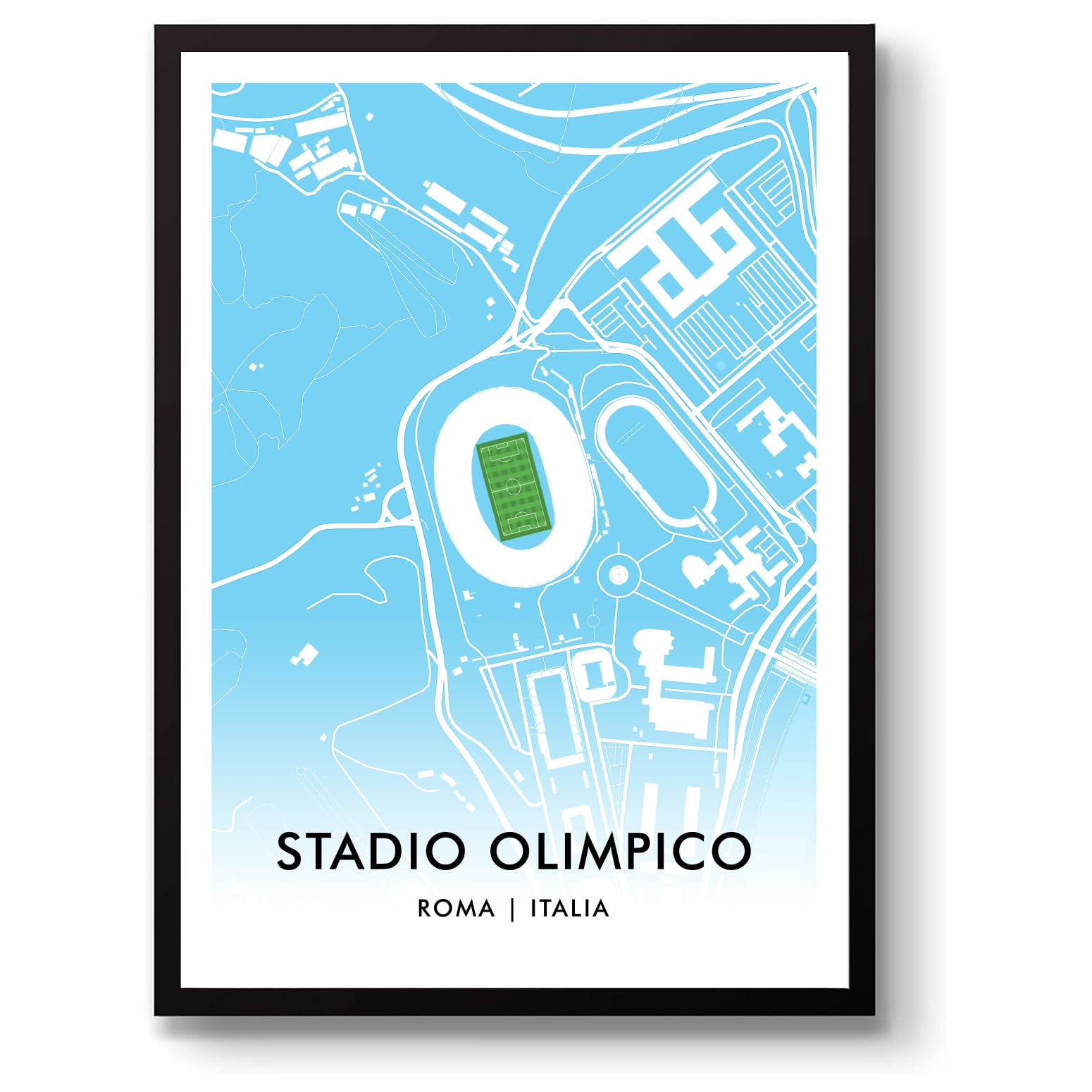 GroundDesigns S.S. LAZIO Football Gift STADIO OLIMPICO Rome Italia 90 Stadium Art Map Unframed A3 Print