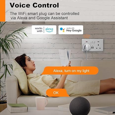 SURFOU Smart Plug WiFi Socket with Energy Monitoring 13A Timer Plug Alexa
