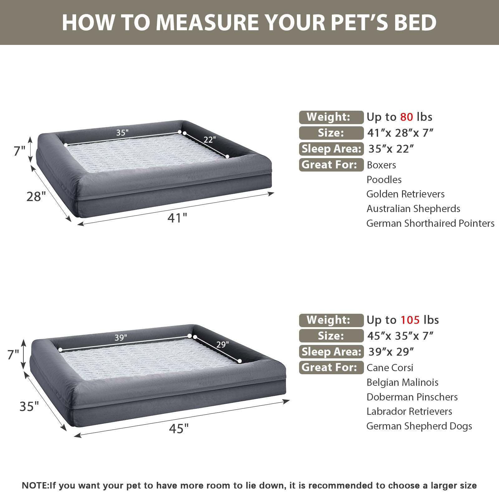 WNPETHOME Camas ortopédicas para perros de gran tamaño, sofá impermeable extra grande con funda extraíble lavable y parte inferior antideslizante, cama XL para perros con lados (gris oscuro)