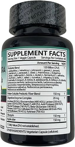Miniatura 5 de Probiótico de flora intestinal 6 meses Suministro 120 mil millones de UFC 36 cepas seleccionadas y prebióticos apoyo digestivo sin gluten, sin OMG,
