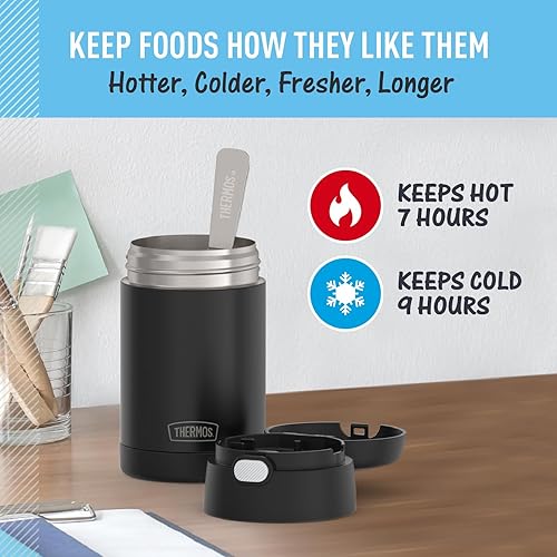 Miniatura 5 de THERMOS FUNTAINER - Tarro de alimentos aislado de 16 onzas, termo para alimentos apto para niños con cuchara plegable, color carbón mate