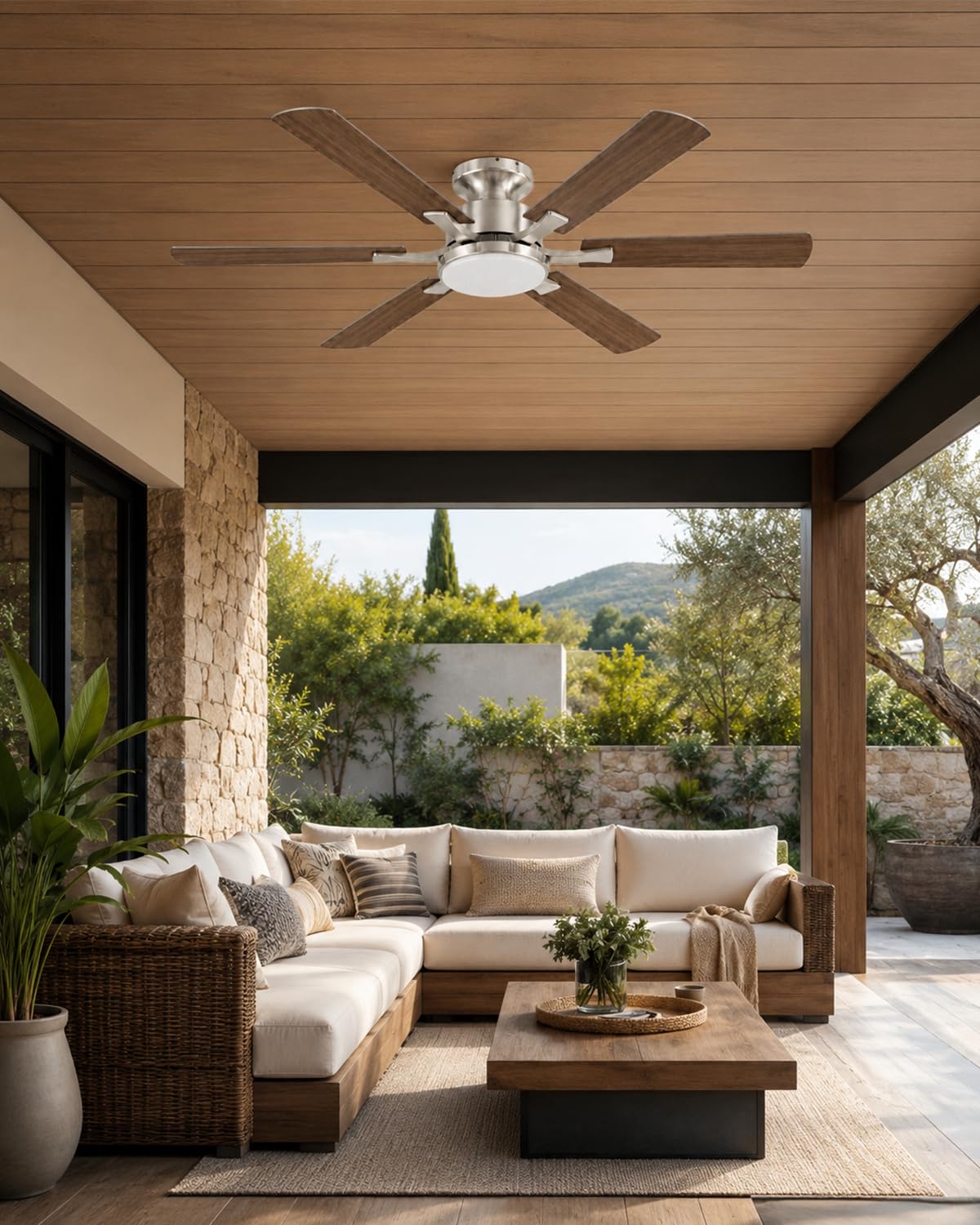 Airwit 132 cm Deckenventilator mit Beleuchtung und Fernbedienung, Deckenventilator mit Licht, leiser DC-Motor, 6 Geschwindigkeiten, dimmbare LED, Timer, Sommer-/Winterbetrieb, Walnuss/Silber