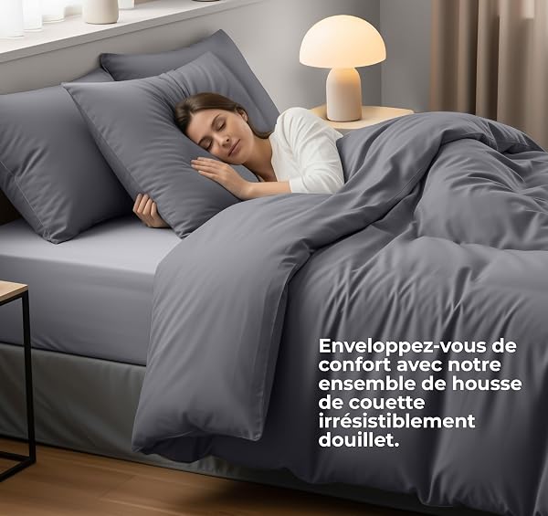 Utopia Bedding Housse de Couette 1 Personne 140x200 cm avec 1 Taie d'oreiller 65x65 cm (Gris) - Parure de lit 1 Personne 140 x 200 cm - Ensembles de Housses de Couette en Microfibre brossée Douce - 3