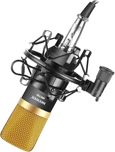 Neewer NW-700 Professionelles Studio Rundfunk Aufnhame Kondensatormikrofon Set bestehend aus  NW-700 Kondensatormikrofon Metal Schockhalterung Popschutz Audiokabel  Schwarz und Gold 