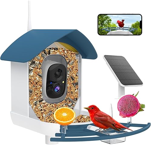Comedero para pájaros con cámara, IA para identificar especies de aves, cámara inteligente para pájaros con energía solar, grabación automática de