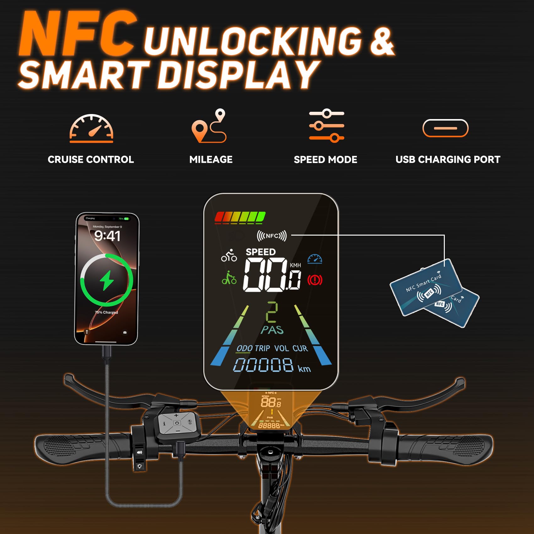Off Road Electric Scooter for Adults, 3000W Dual Motors, Up to 56 KM/H & 112 KM Range, 48V 20Ah Battery, 11" All-Terrain Tires, NFC Unlock, Foldable Fast E-Scooter, Dual Suspension for Commuting — view 5